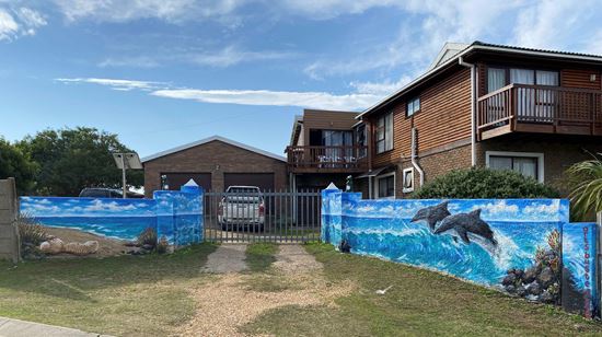 Vibrant custom ocean and dolphin mural hand-painted by Arts Busted in the Western Cape, South Africa